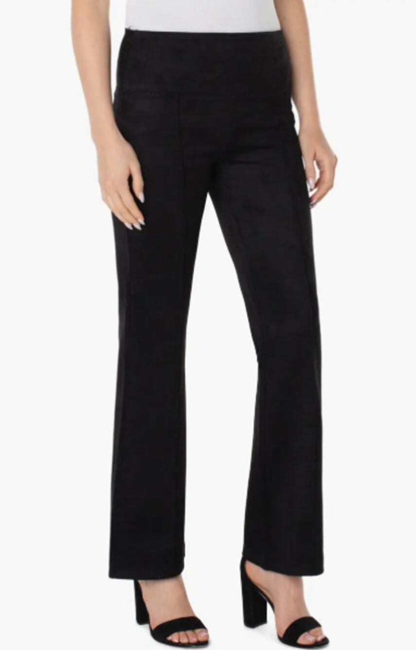 LIVERPOOL Women's Pearl Pull-On Faux Suede Flare Pants Small Black Stretch NWT